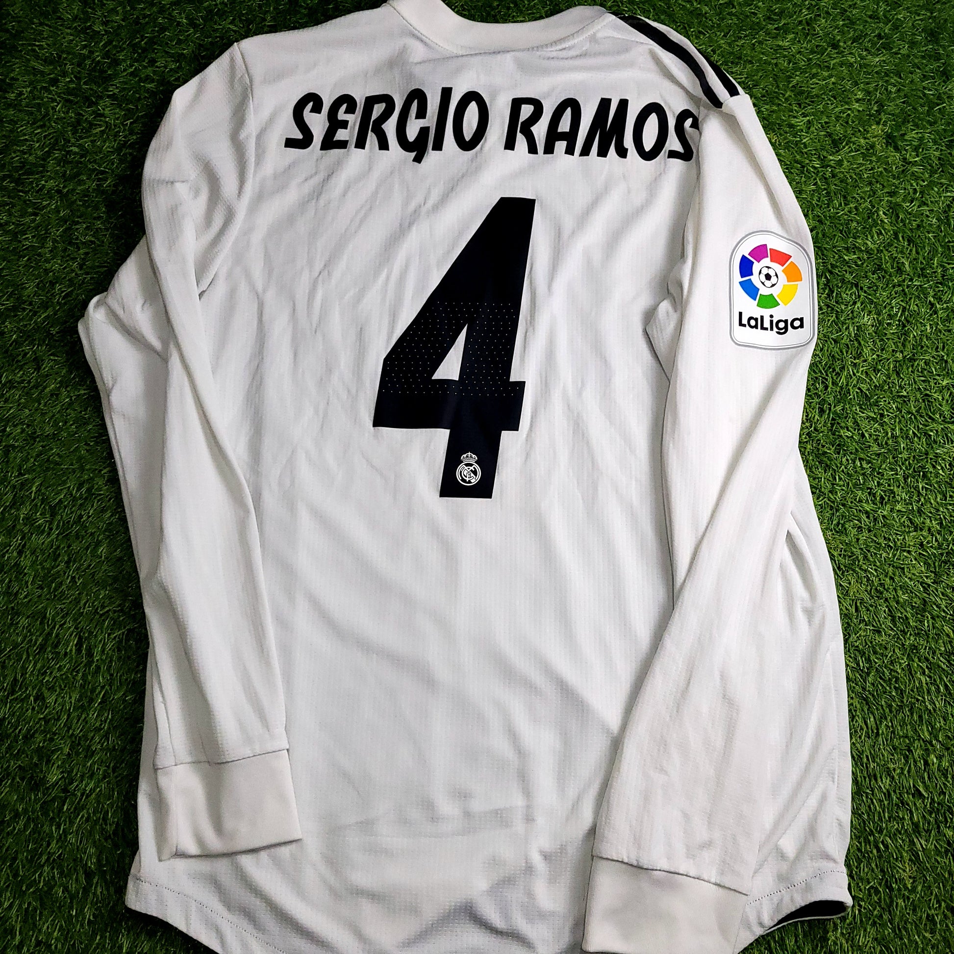 Ramos Real Madrid Away PLAYER ISSUE 2018 2019 Soccer Jersey L SKU# DQ0869 - ForeverSoccerJerseys
