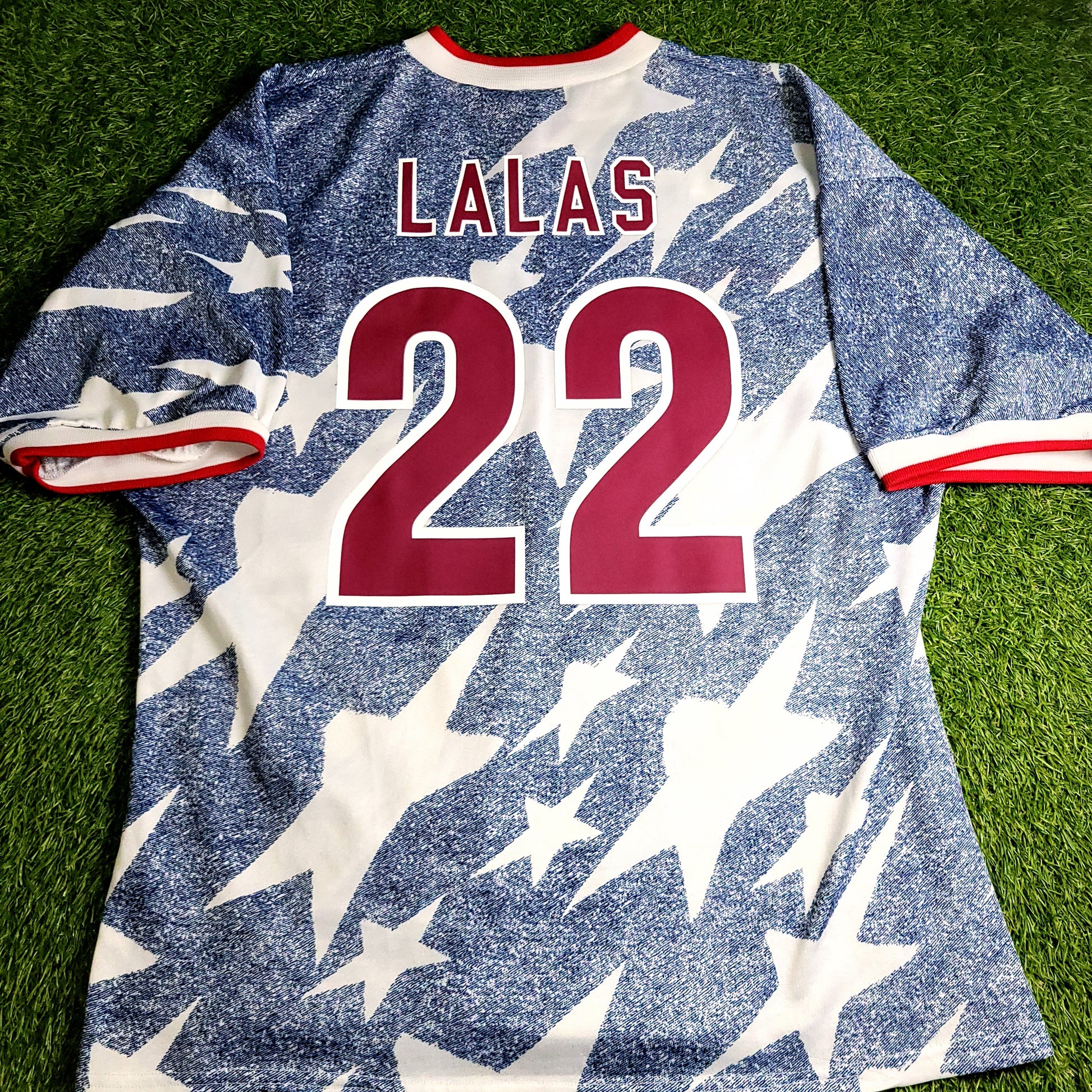 Lalas USA 1994 World Cup US Blue Denim Away Soccer Jersey XL - ForeverSoccerJerseys