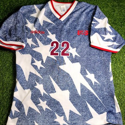 Lalas USA 1994 World Cup US Blue Denim Away Soccer Jersey XL - ForeverSoccerJerseys