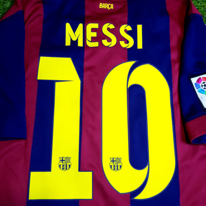 Messi Barcelona 2014 2015 TREBLE Soccer Jersey L SKU# 610594-422 - ForeverSoccerJerseys