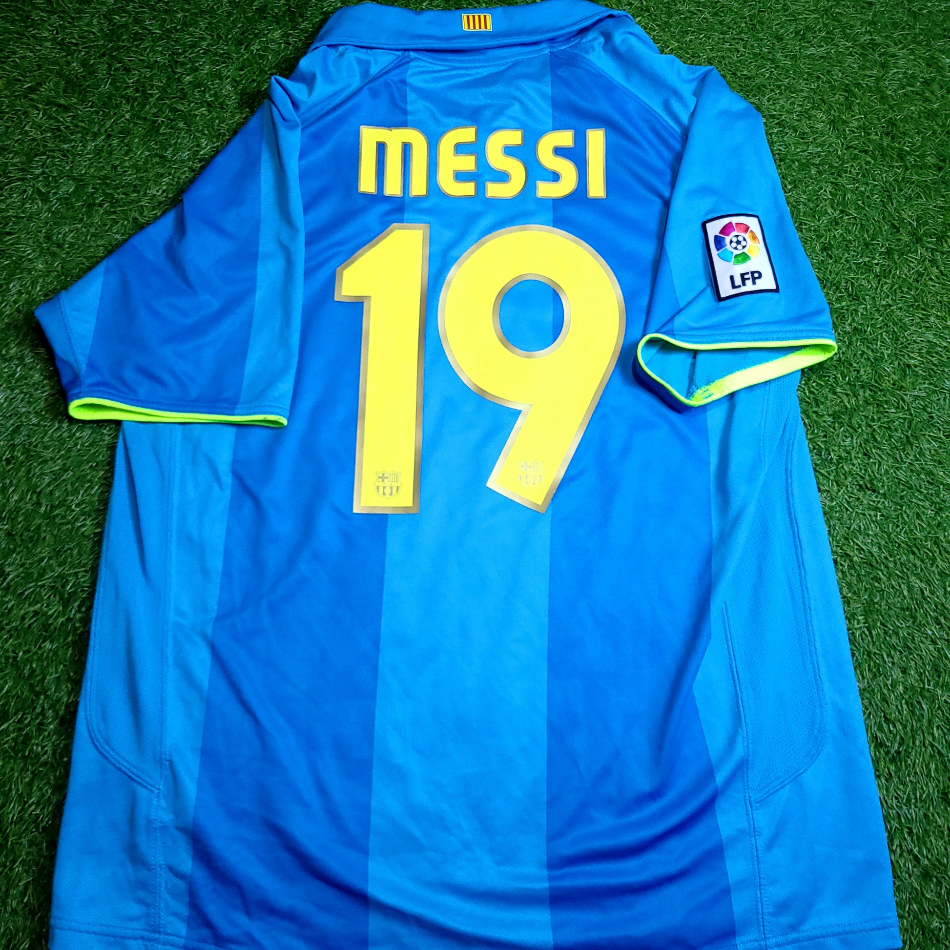 Messi Barcelona Anniversary 2007 2008 Away Soccer Jersey L SKU# 237743-414 - ForeverSoccerJerseys