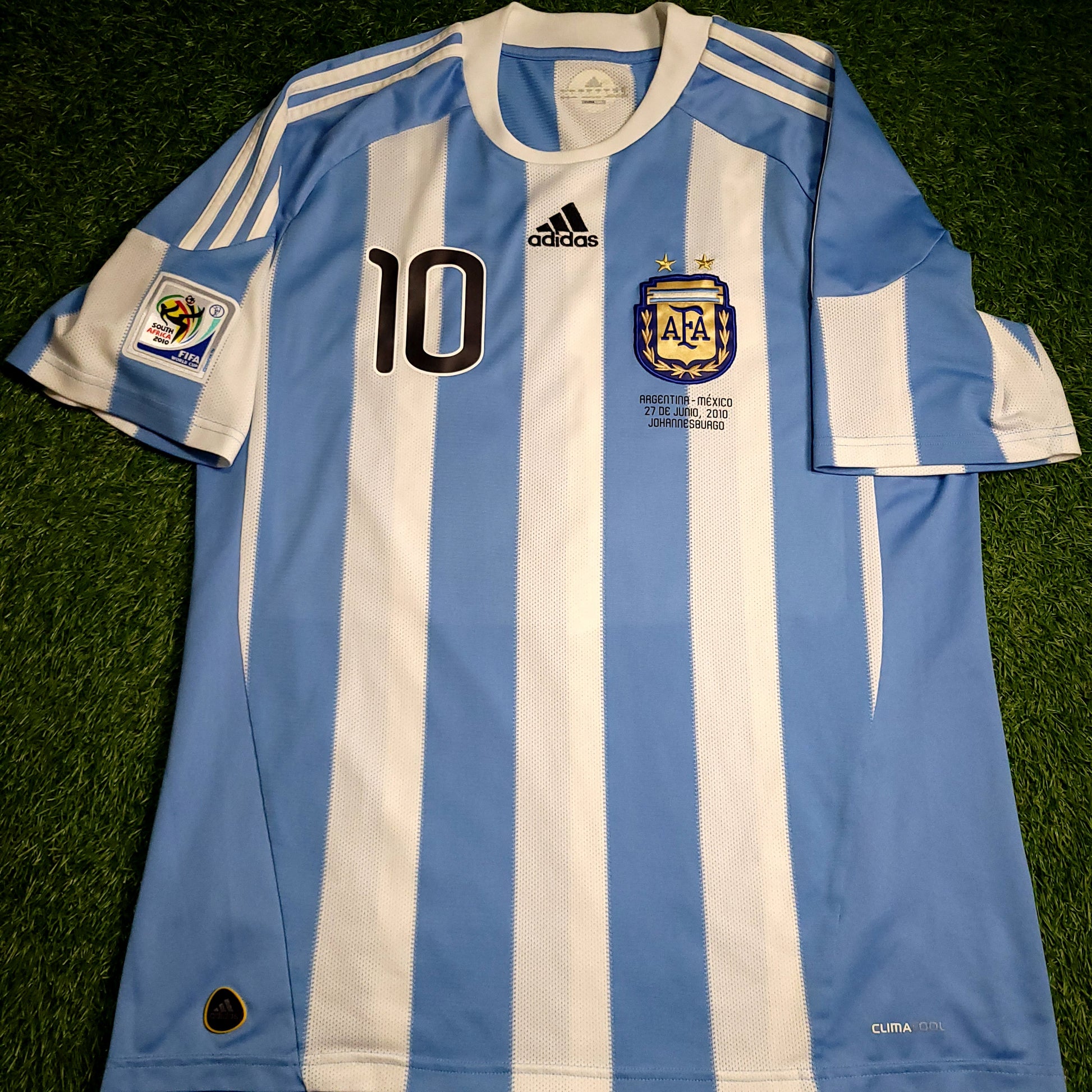 Messi Argentina 2010 WORLD CUP Soccer Jersey L SKU# P79919 - ForeverSoccerJerseys