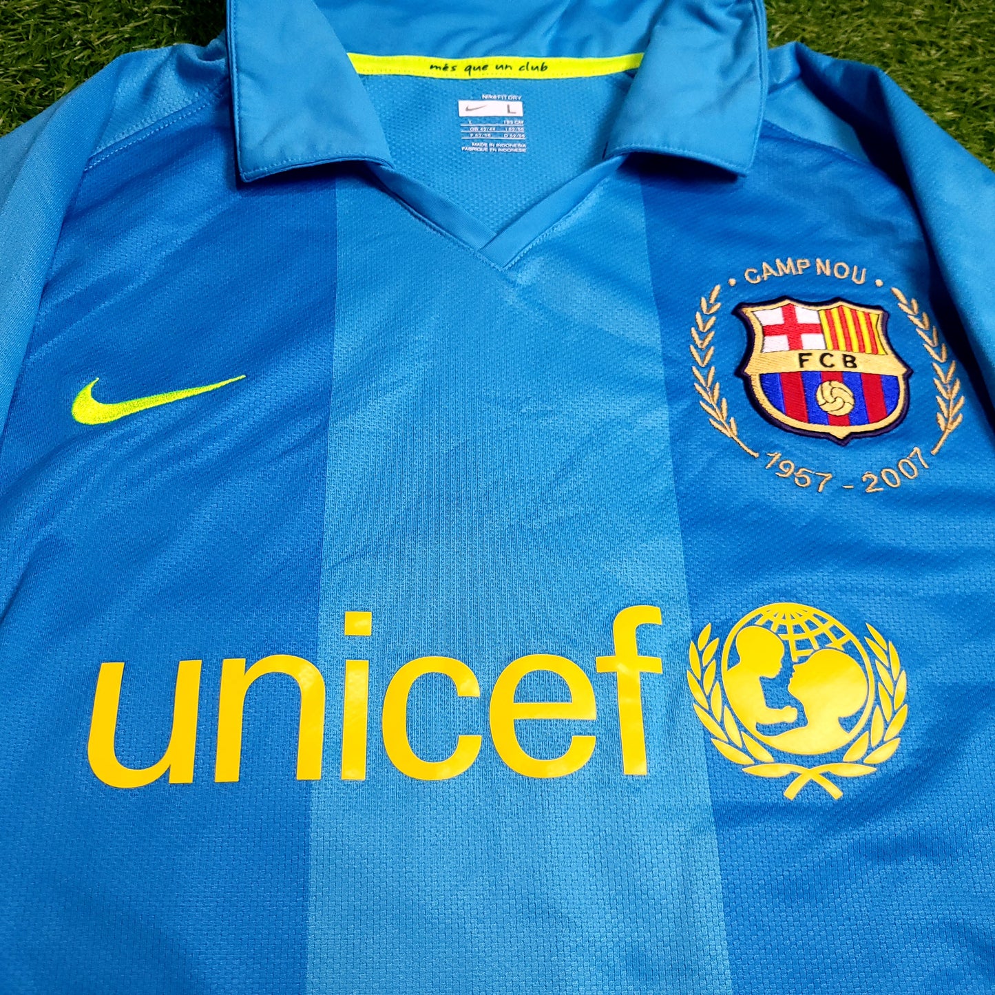 Messi Barcelona Anniversary 2007 2008 Away Soccer Jersey L SKU# 237743-414 - ForeverSoccerJerseys