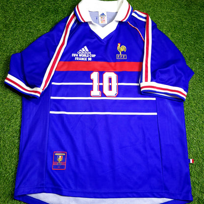 Zidane France 1998 WORLD CUP FINAL Home Soccer Jersey L - ForeverSoccerJerseys