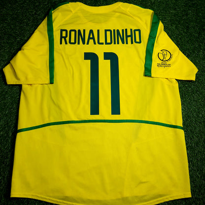 Ronaldinho Brazil 2002 WORLD CUP Soccer Home Jersey L