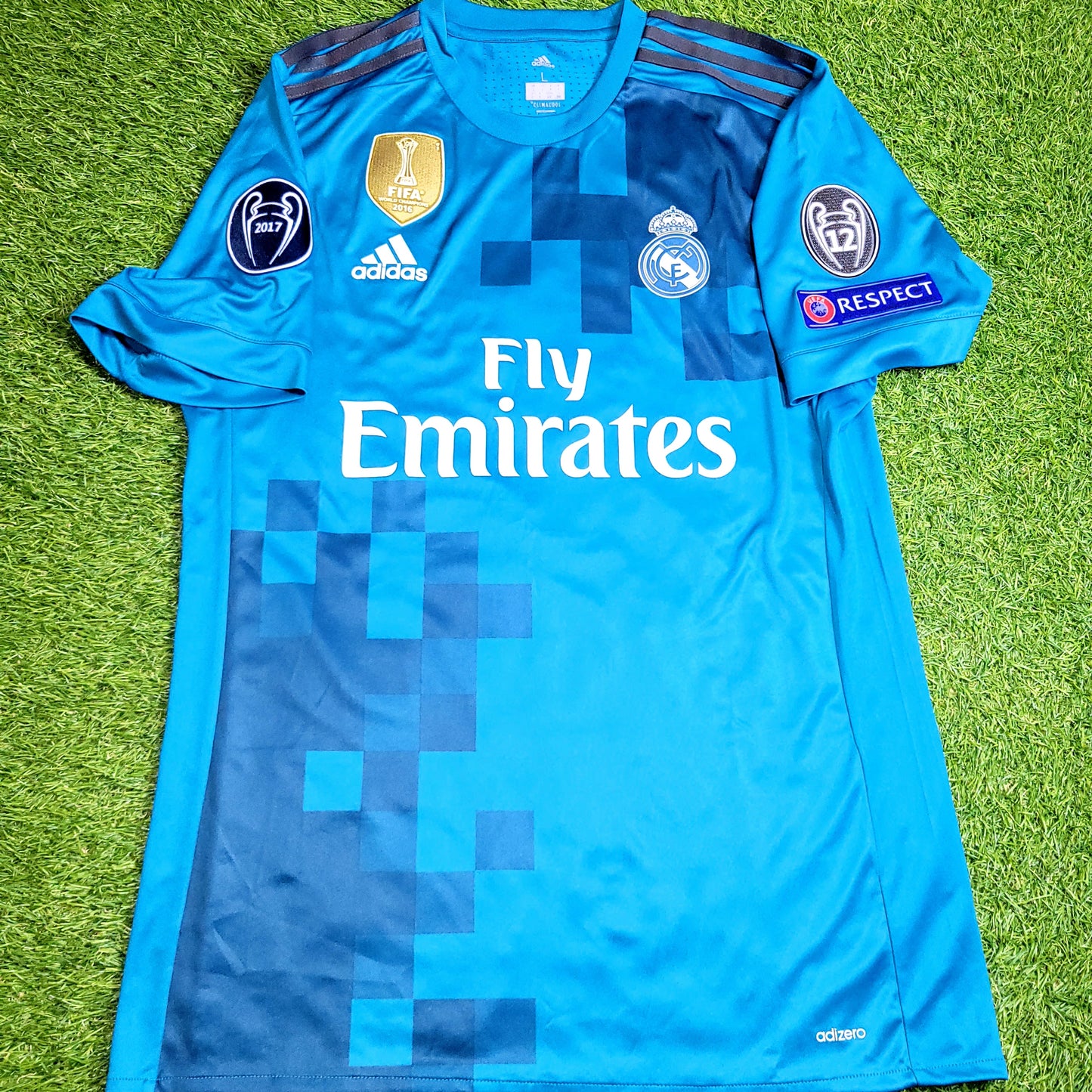 Cristiano Ronaldo Real Madrid 2017 2018 UEFA PLAYER ISSUE Third Soccer Jersey L SKU# AZ8061