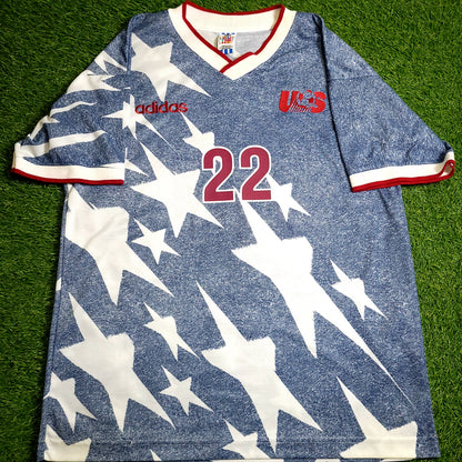 Lalas USA 1994 World Cup US Blue Denim Away Soccer Jersey L
