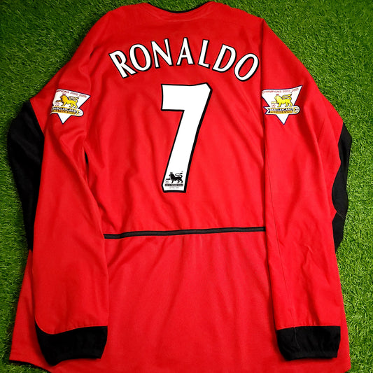Cristiano Ronaldo Manchester United 2003 2004 DEBUT Long Sleeve Soccer Jersey XL SKU# F20104DHA 184948 - ForeverSoccerJerseys