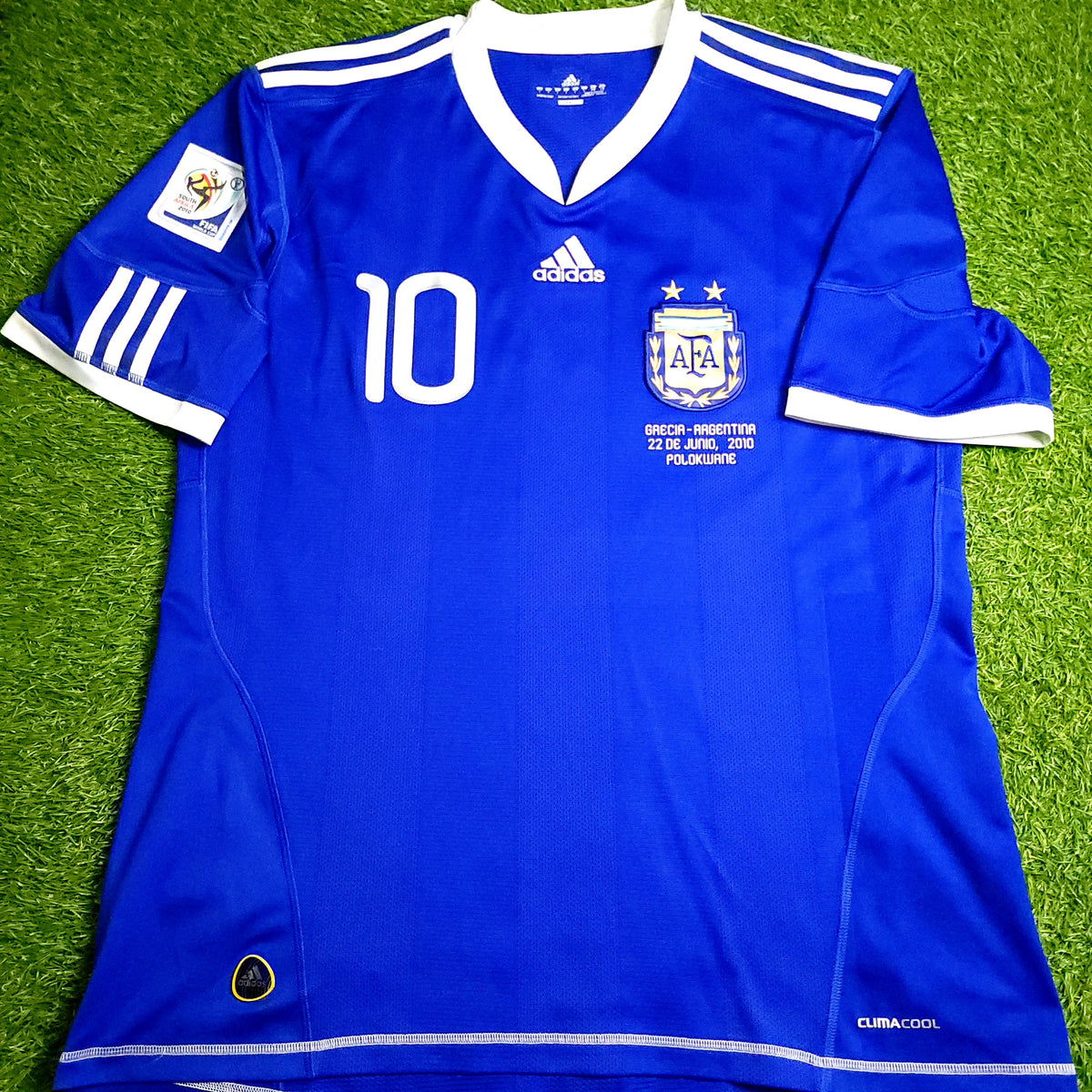 Messi Argentina 2010 WORLD CUP Away Soccer Jersey L SKU# P47053 - ForeverSoccerJerseys