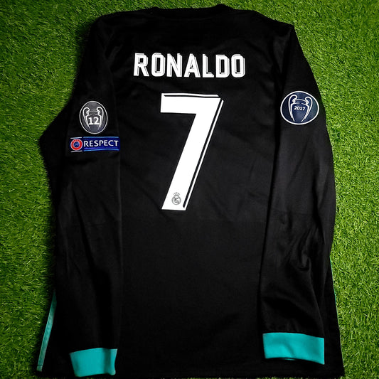 Cristiano Ronaldo Real Madrid 2017 2018 UEFA Long Sleeve Away Soccer Jersey L SKU# B31088 - ForeverSoccerJerseys