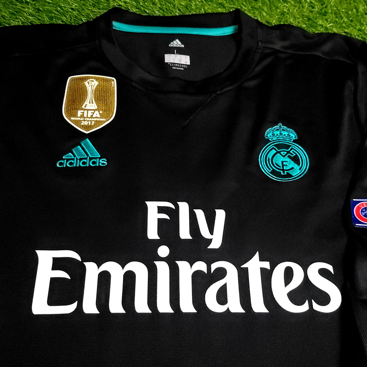 Cristiano Ronaldo Real Madrid 2017 2018 UEFA Long Sleeve Away Soccer Jersey L SKU# B31088 - ForeverSoccerJerseys