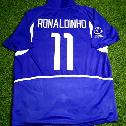 Ronaldinho Brazil 2002 WORLD CUP Away Soccer Jersey L - ForeverSoccerJerseys