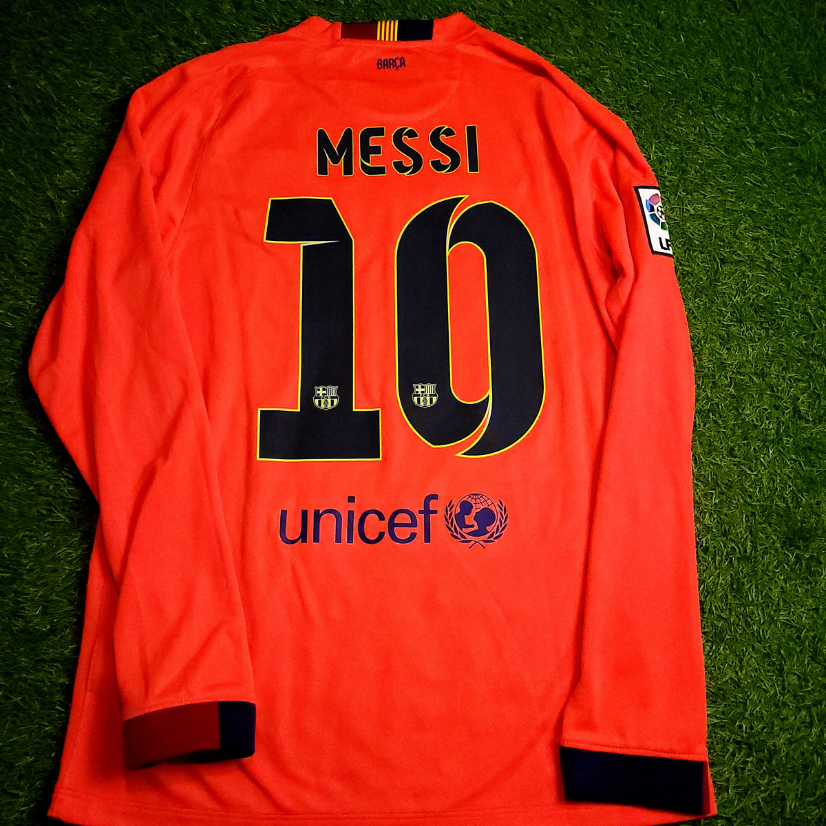 Messi Barcelona 2014 2015 TREBLE Away Long Sleeve Soccer Jersey M SKU# 618738-672