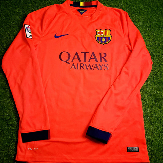 Messi Barcelona 2014 2015 TREBLE Away Long Sleeve Soccer Jersey M SKU# 618738-672