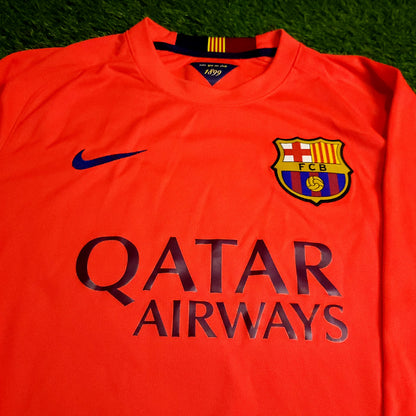 Messi Barcelona 2014 2015 TREBLE Away Long Sleeve Soccer Jersey L SKU# 618738-672
