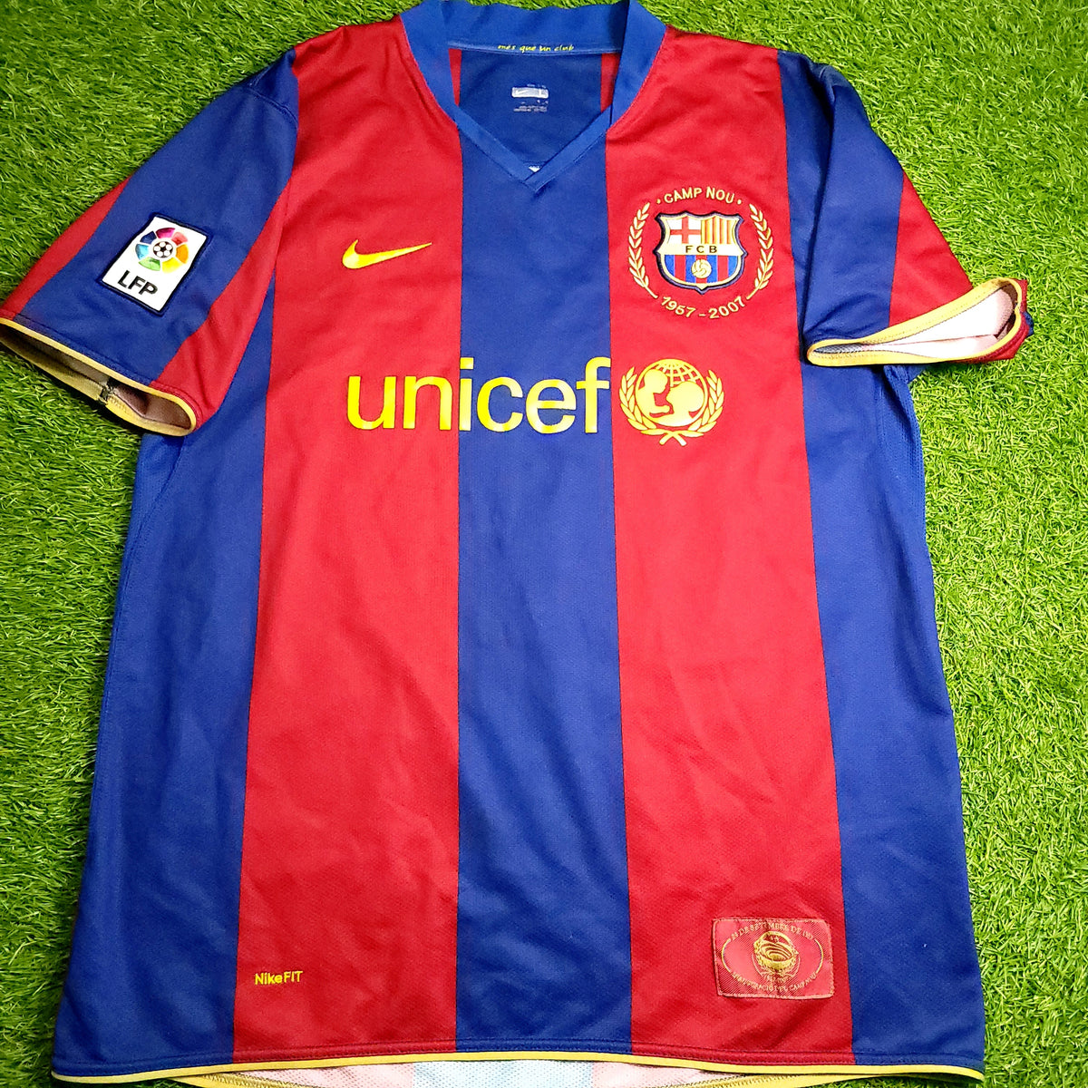 Messi Barcelona Anniversary 2007 2008 Soccer Jersey L SKU# 237741-655 - ForeverSoccerJerseys