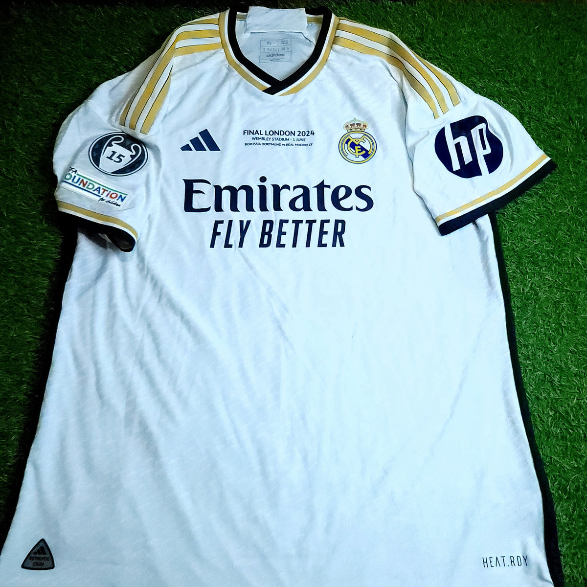 Real Madrid 2023 2024 UEFA PLAYER ISSUE Celebratory Soccer Jersey XL SKU# IA5139