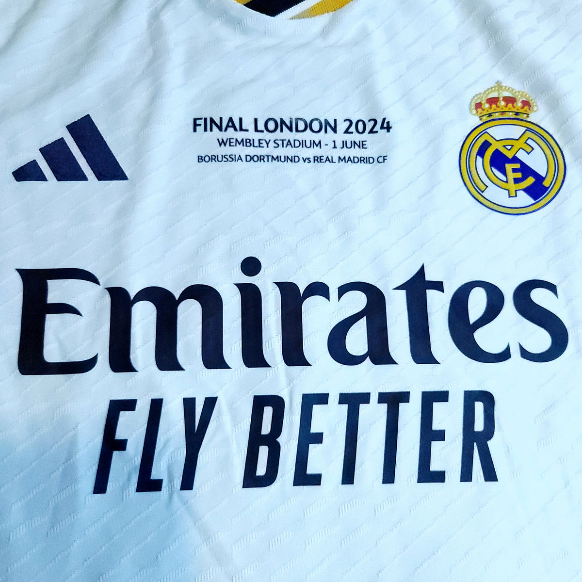 Real Madrid 2023 2024 UEFA PLAYER ISSUE Celebratory Soccer Jersey XL SKU# IA5139