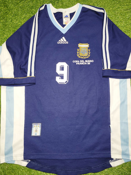 Batistuta Argentina 1998 WORLD CUP Away Soccer Jersey Shirt L Adidas