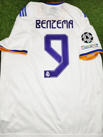 Benzema Real Madrid 2021 2022 UEFA FINAL Home Soccer Jersey Shirt XL SKU# GQ1359 Adidas