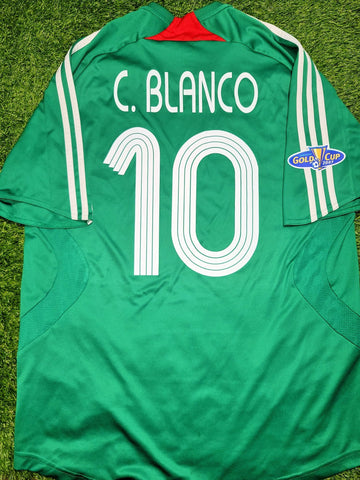 Blanco Mexico 2007 GOLD CUP Soccer Jersey Shirt L SKU# 642508 Adidas