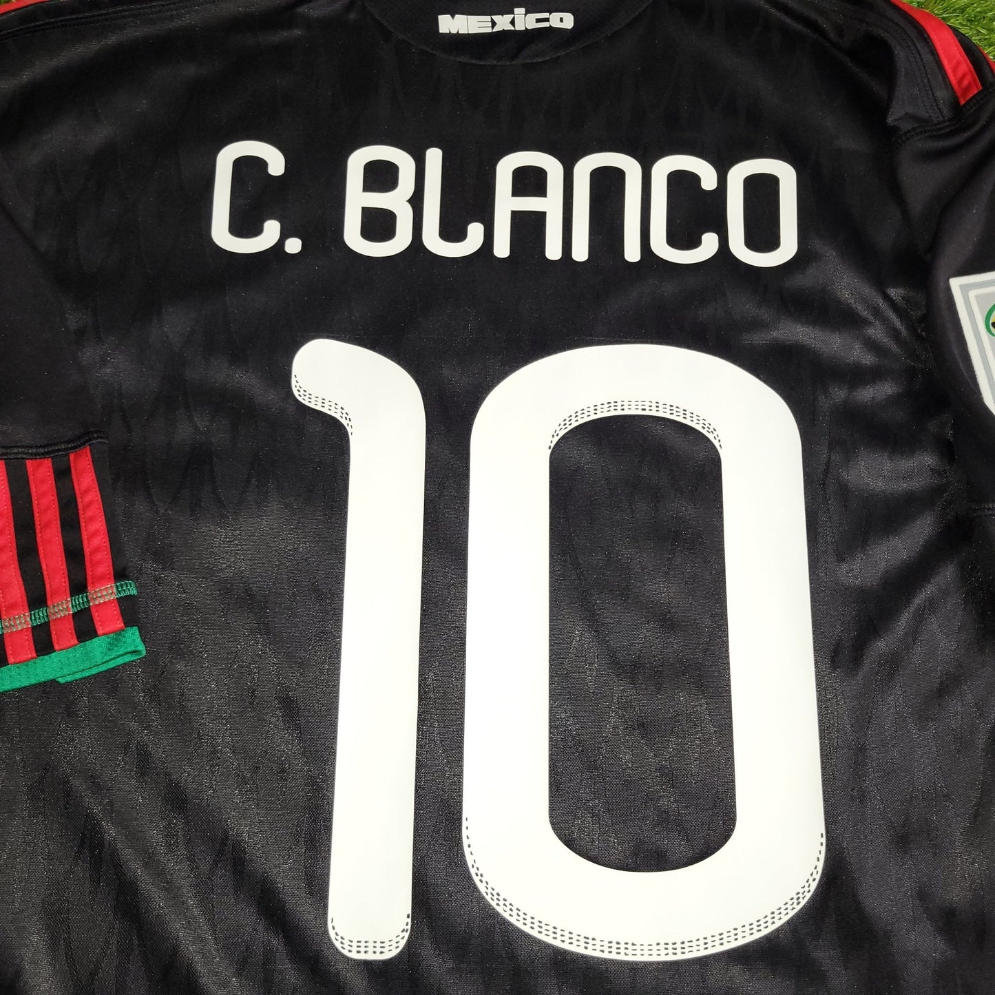 Blanco Mexico 2010 WORLD CUP Away Black Soccer Jersey Shirt L SKU P41397 Adidas