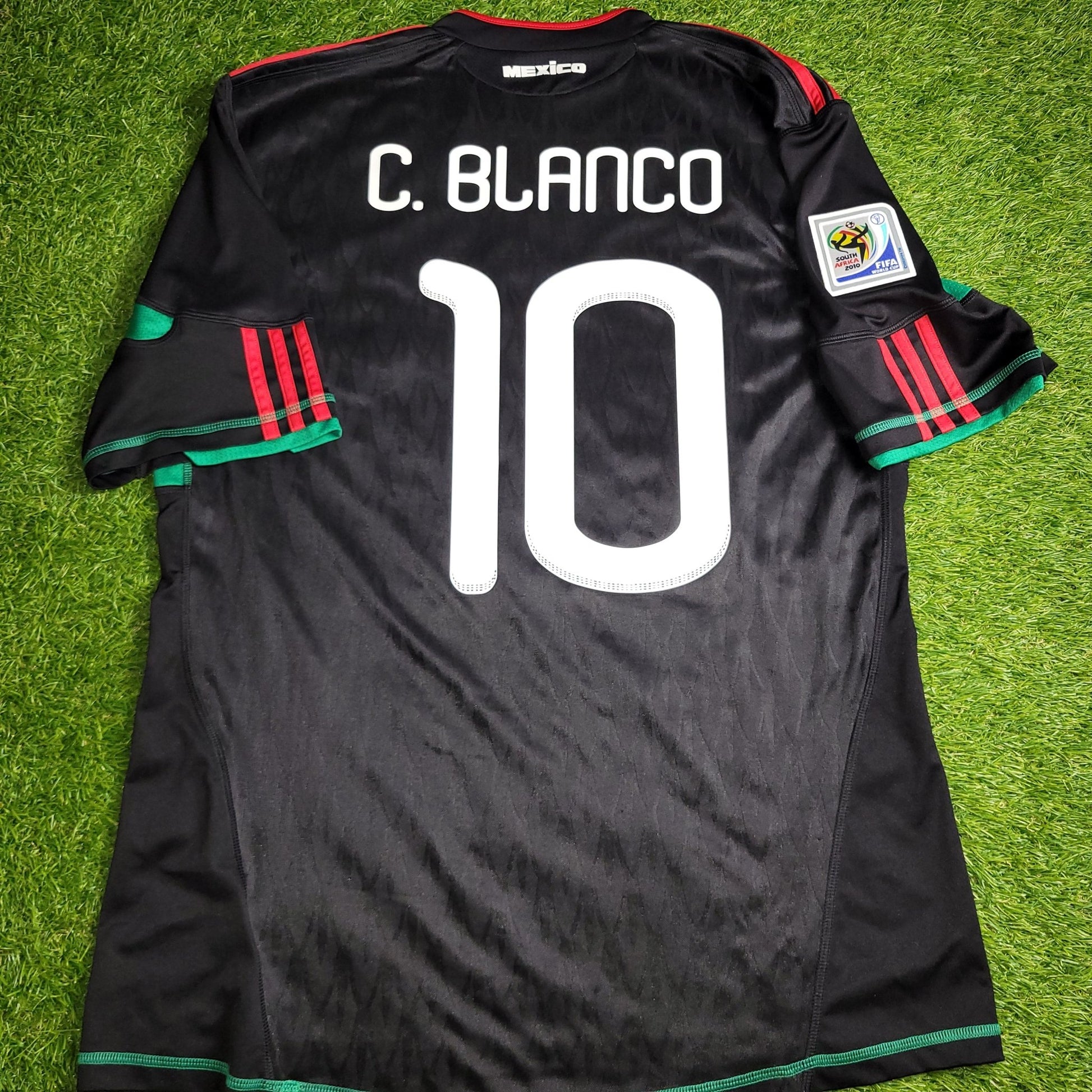 Blanco Mexico 2010 WORLD CUP Away Black Soccer Jersey Shirt L SKU P41397 Adidas