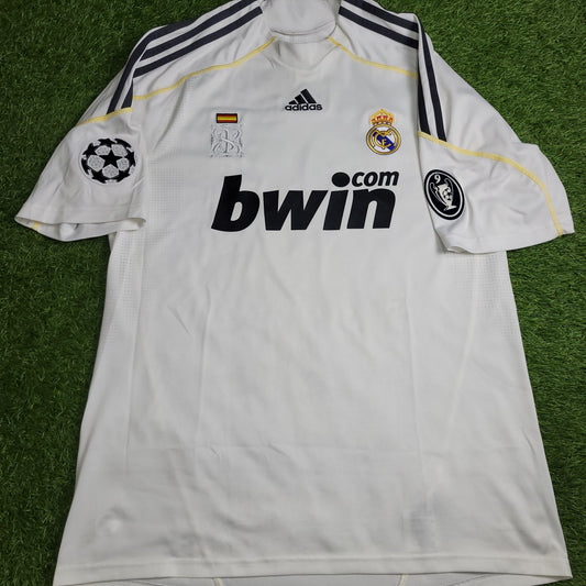 Cristiano Ronaldo Real Madrid 2009 2010 DEBUT SEASON UEFA Soccer Jersey Shirt L SKU E84340 Adidas