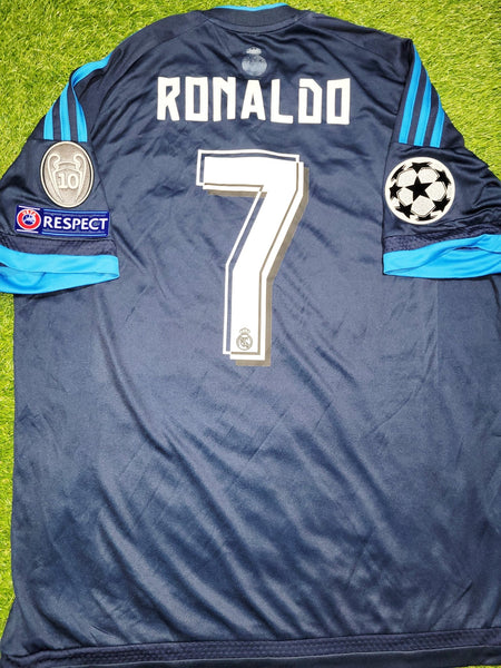 Cristiano Ronaldo Real Madrid 2015 2016 UEFA Third Soccer Jersey Shirt L SKU# S12676 Adidas