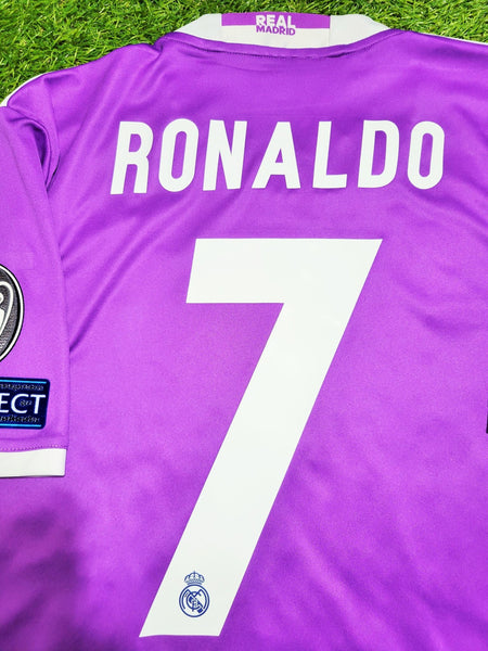 Cristiano Ronaldo Real Madrid 2016 2017 UEFA FINAL Purple Away Soccer Jersey Shirt M SKU# AI5158 Adidas