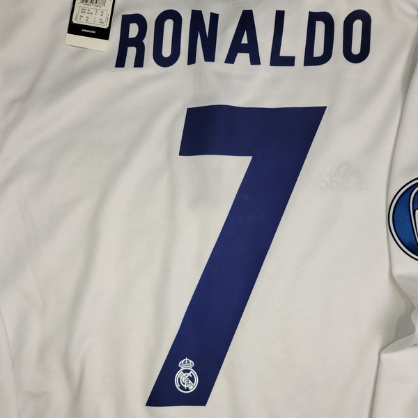 Cristiano Ronaldo Real Madrid 2016 2017 UEFA Home Long Sleeve Soccer Jersey Shirt BNWT XL SKU# AI5184 Adidas