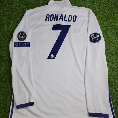 Cristiano Ronaldo Real Madrid 2016 2017 UEFA Home Long Sleeve Soccer Jersey Shirt L SKU AI5184 Adidas