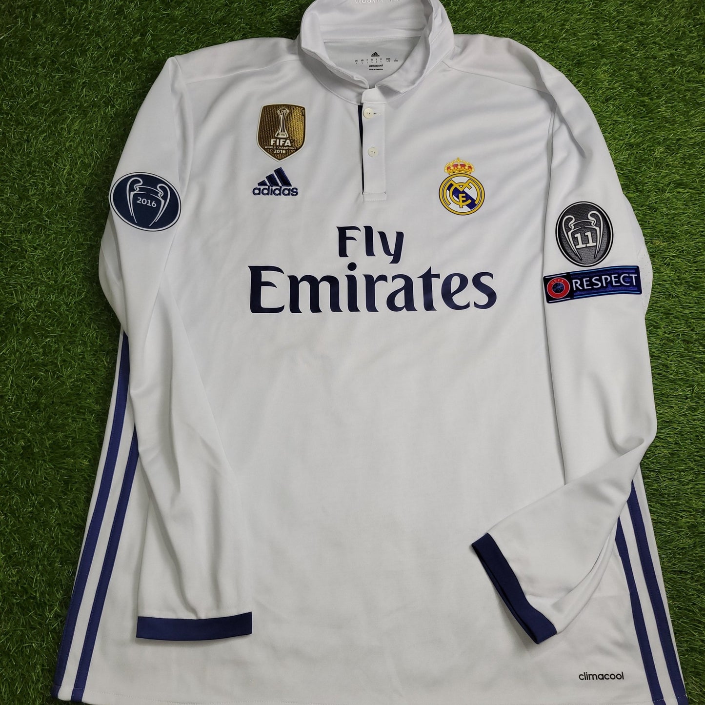 Cristiano Ronaldo Real Madrid 2016 2017 UEFA Home Long Sleeve Soccer Jersey Shirt L SKU AI5184 Adidas