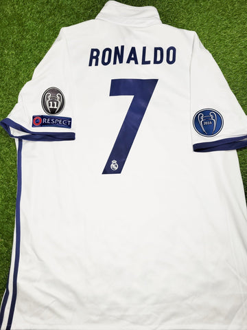 Cristiano Ronaldo Real Madrid 2016 2017 UEFA Home Soccer Jersey Shirt XL SKU# S94992 Adidas
