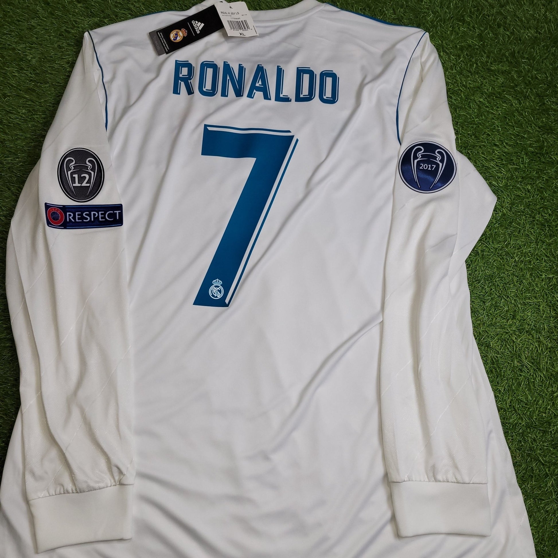 Cristiano Ronaldo Real Madrid 2017 2018 LAST GAME UEFA FINAL Long Sleeve Soccer Jersey Shirt BNWT XL SKU B31106 Adidas