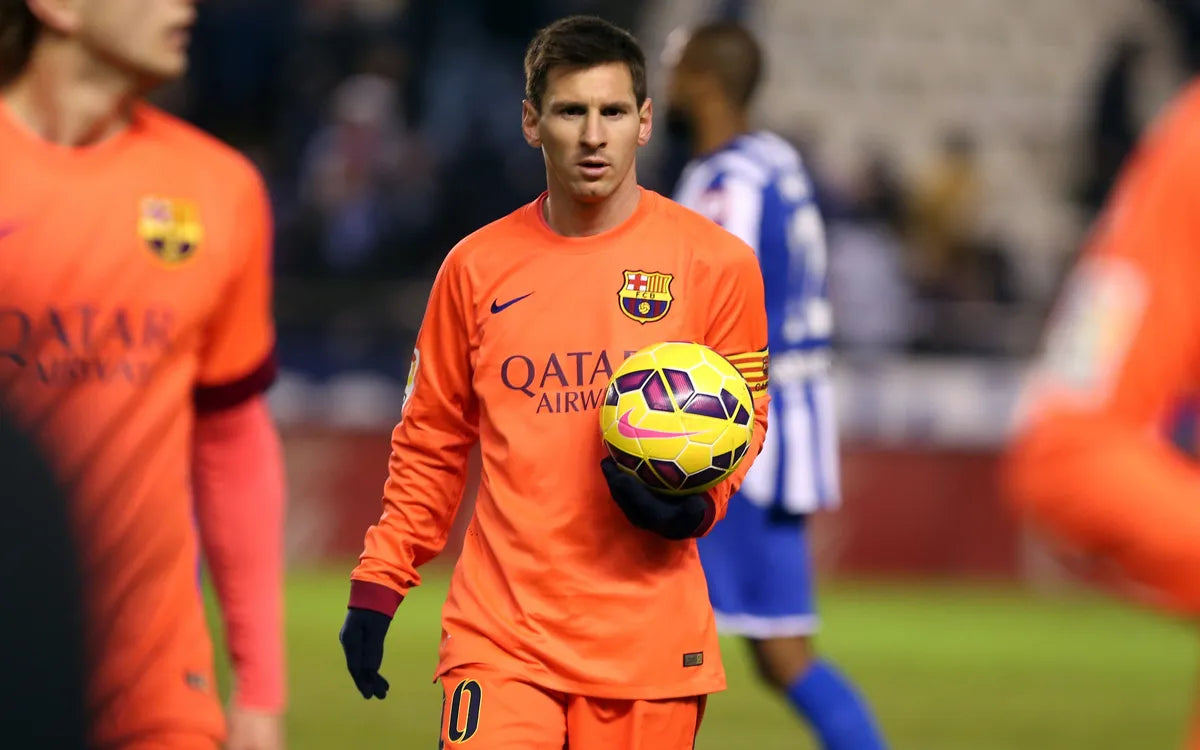 Messi Barcelona 2014 2015 TREBLE Away Long Sleeve Soccer Jersey M SKU# 618738-672