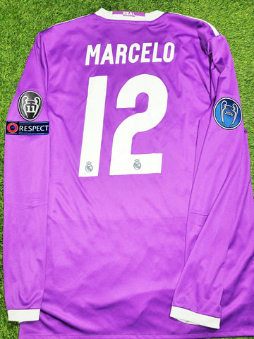 Marcelo Real Madrid 2016 2017 UEFA FINAL Long Sleeve Away Soccer Jersey Shirt L SKU# AI5159 Adidas
