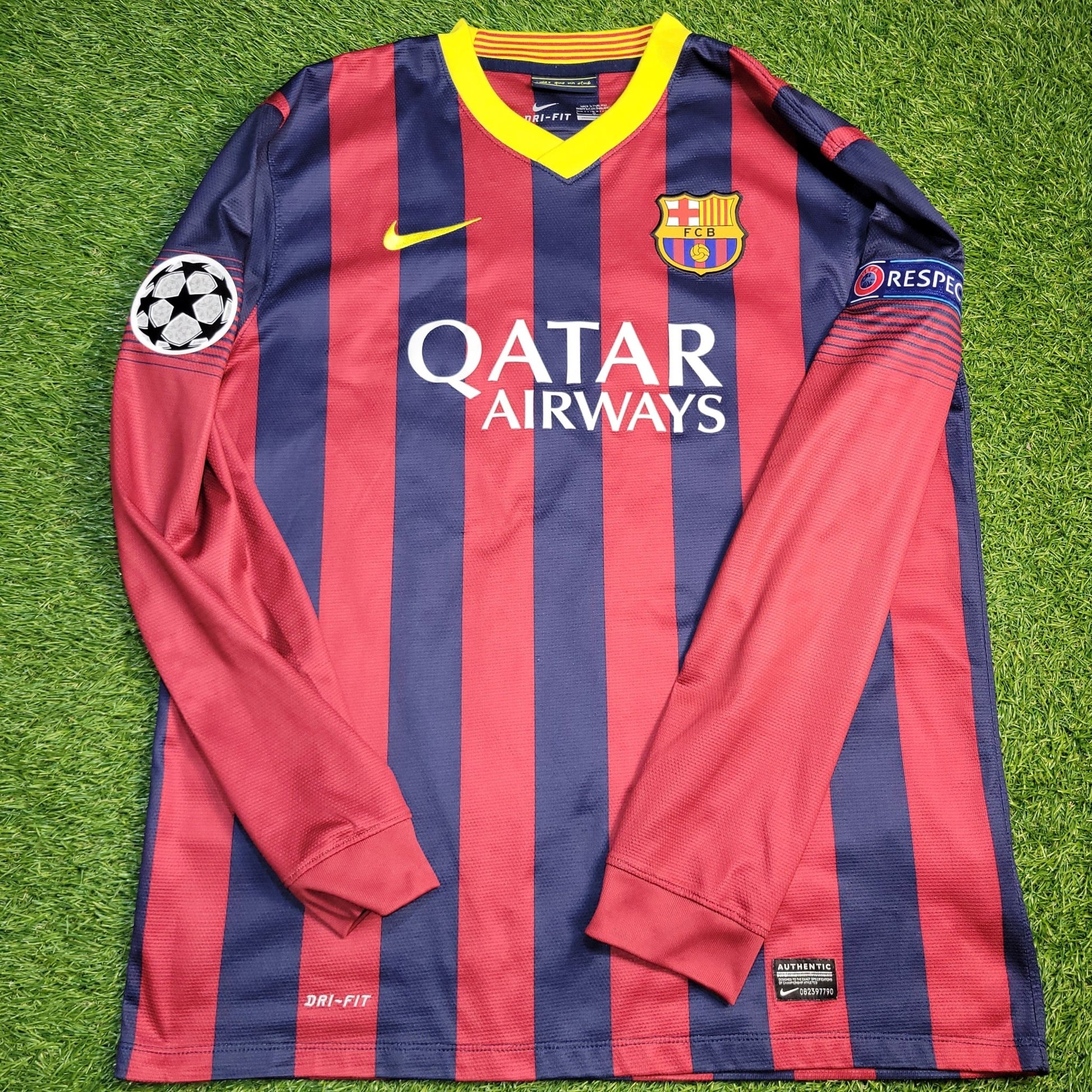 Messi Barcelona 2013 2014 UEFA Home Long Sleeve Soccer Jersey Shirt L SKU 547926 - 413 Nike