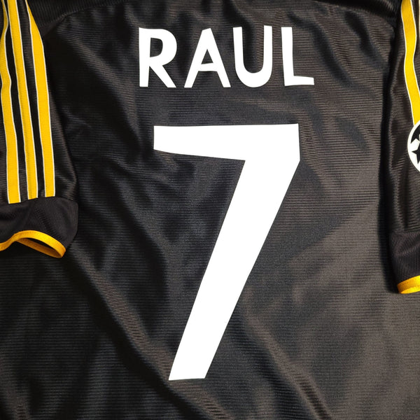 Raul Real Madrid UEFA FINAL 1999 2000 Away Soccer Jersey Shirt L SKU# 627113 ASR001/02 Adidas
