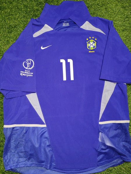 Ronaldinho Brazil 2002 WORLD CUP PLAYER ISSUE Away Soccer Jersey Shirt L SKU# S20901TIC 182263 foreversoccerjerseys