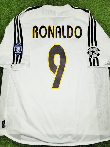 Ronaldo Real Madrid 2003 2004 UEFA Soccer Jersey Shirt L SKU# 021804 ASR001 Adidas