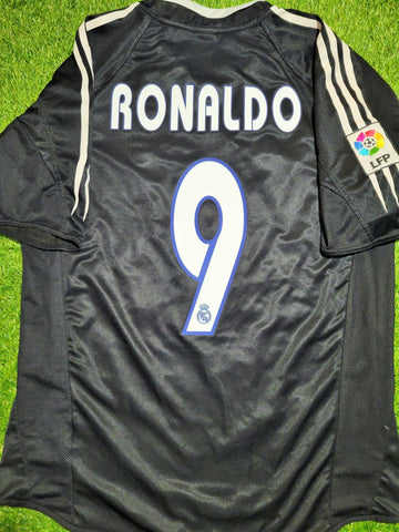 Ronaldo Real Madrid Black Away 2004 2005 Soccer Jersey Shirt M SKU# 367826 Adidas