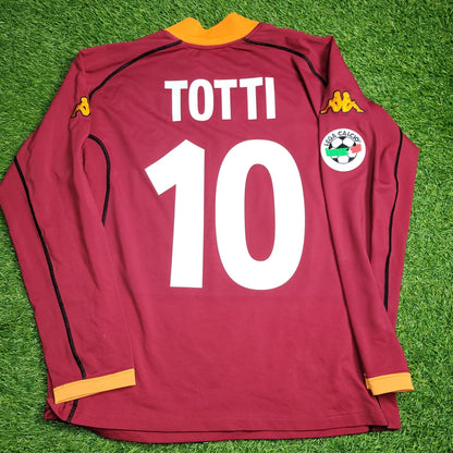 Totti As Roma Kappa 2001 2002 Home Long Sleeve Soccer Jersey Shirt XL Kappa
