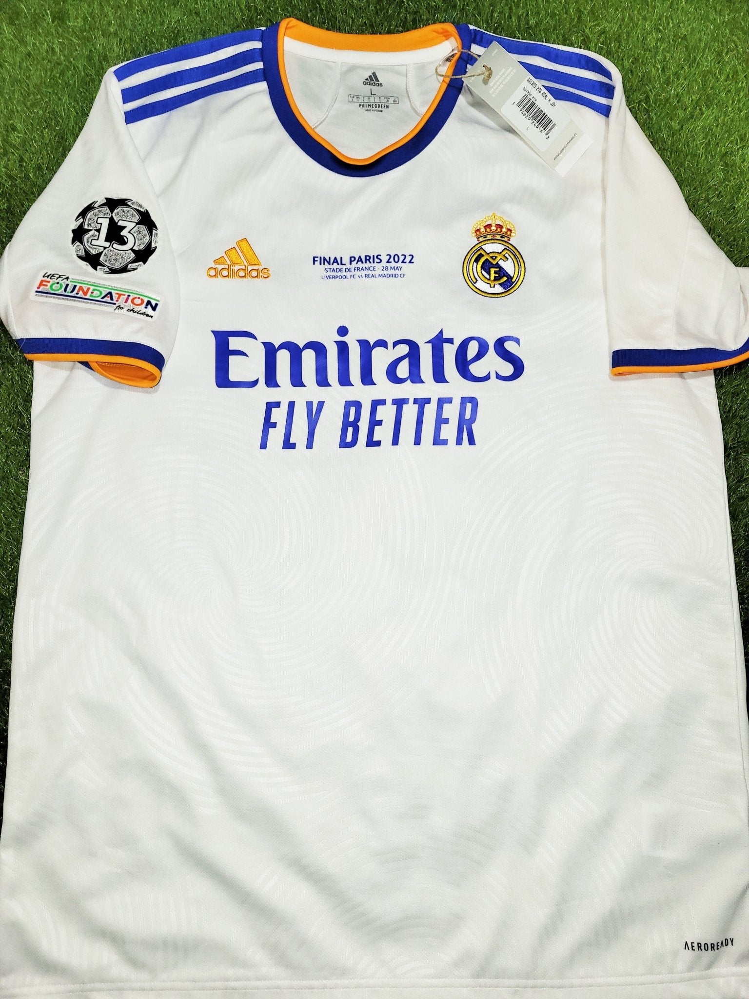 Vinicius Jr Real Madrid 2021 2022 UEFA FINAL Home Soccer Jersey Shirt BNWT L SKU# GQ1359 Adidas