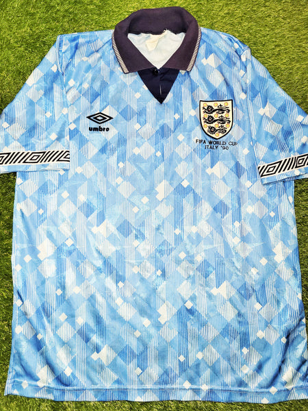 England Umbro 1990 WORLD CUP Third Blue Jersey Shirt L