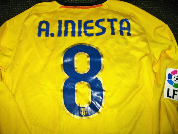 Iniesta Barcelona MATCH WORN 2008 2009 Yellow Long Sleeve Jersey Shirt Camiseta M - foreversoccerjerseys