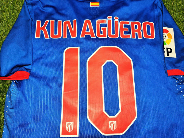 Aguero Aletico Madrid 2010 2011 UEFA MATCH WORN Jersey Camiseta Shirt L foreversoccerjerseys