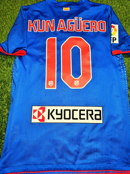 Aguero Aletico Madrid 2010 2011 UEFA MATCH WORN Jersey Camiseta Shirt L foreversoccerjerseys