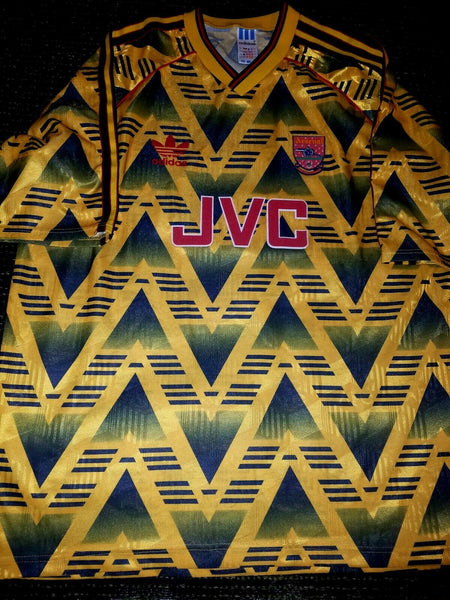 Arsenal Adidas JVC 1991 1992 1993 BRUISED BANANA Jersey Shirt L - foreversoccerjerseys