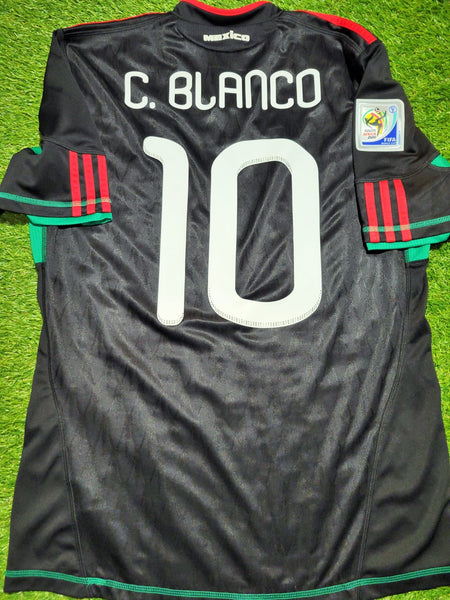 Blanco Mexico 2010 WORLD CUP Away Black Soccer Jersey Shirt M SKU# P41397 Adidas